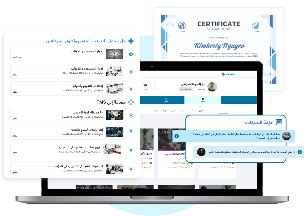 حل شامل للشركات لتطوير الموظفين وإدارة برامج التدريب الرقمي