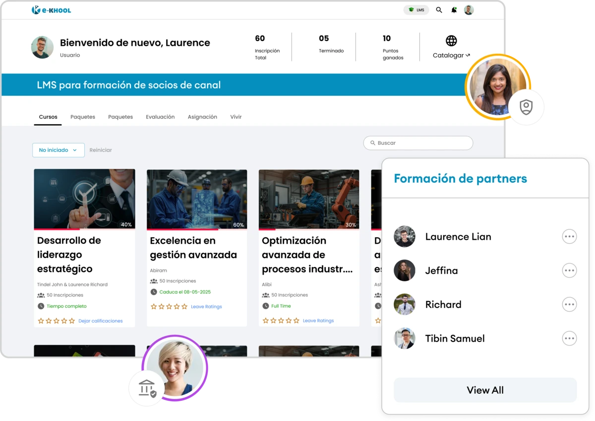 LMS para socios de canal: certificación, recursos, progreso y desempeño comercial
