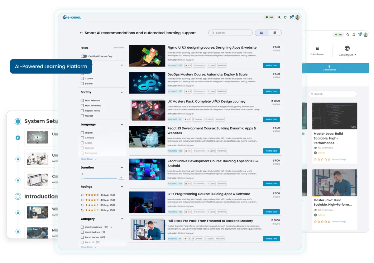 AI-powered LMS offering smart artificial intelligence recommendations for efficient learning.