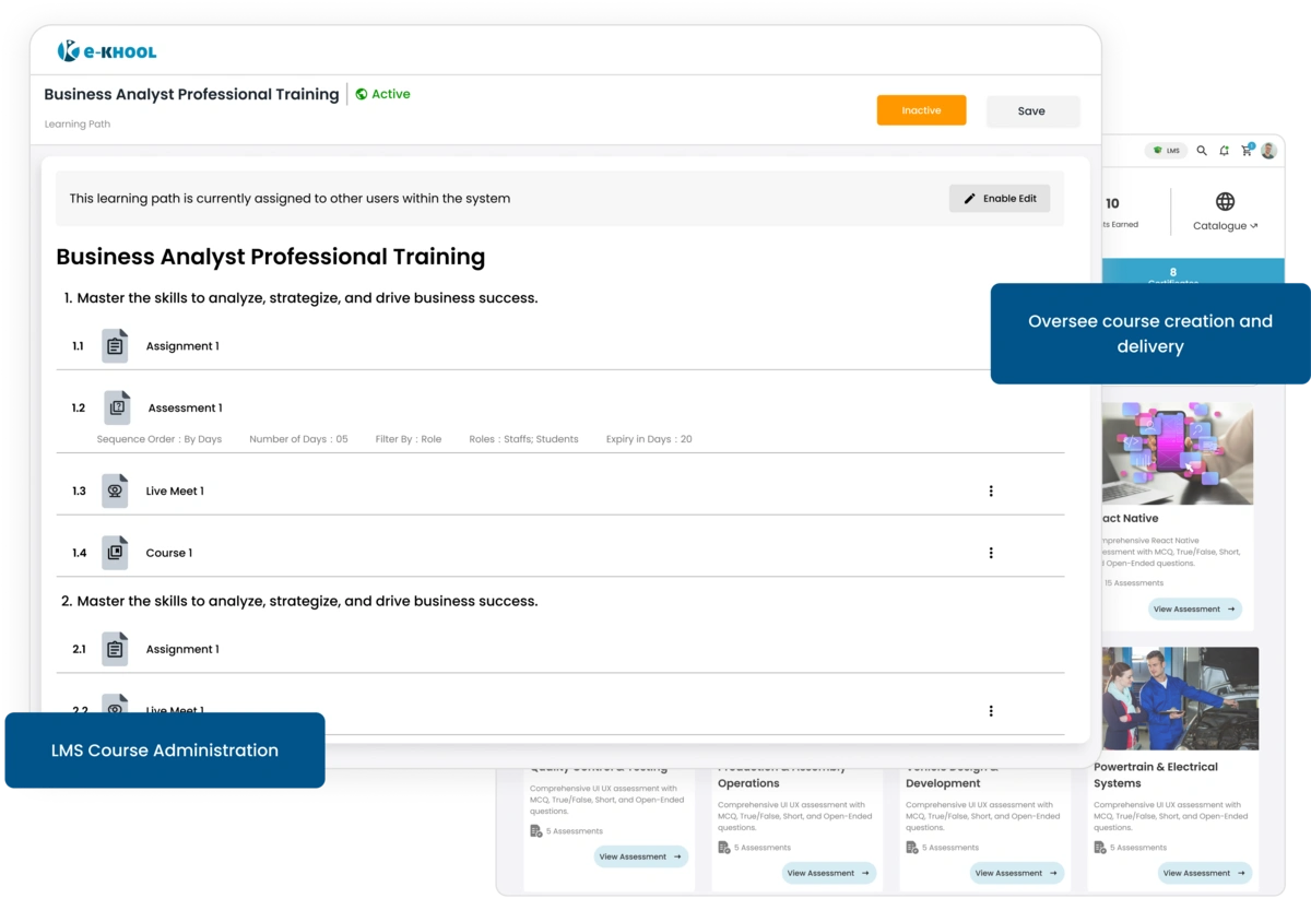 Powerful LMS admin tools to create, organize, assign, and monitor courses
