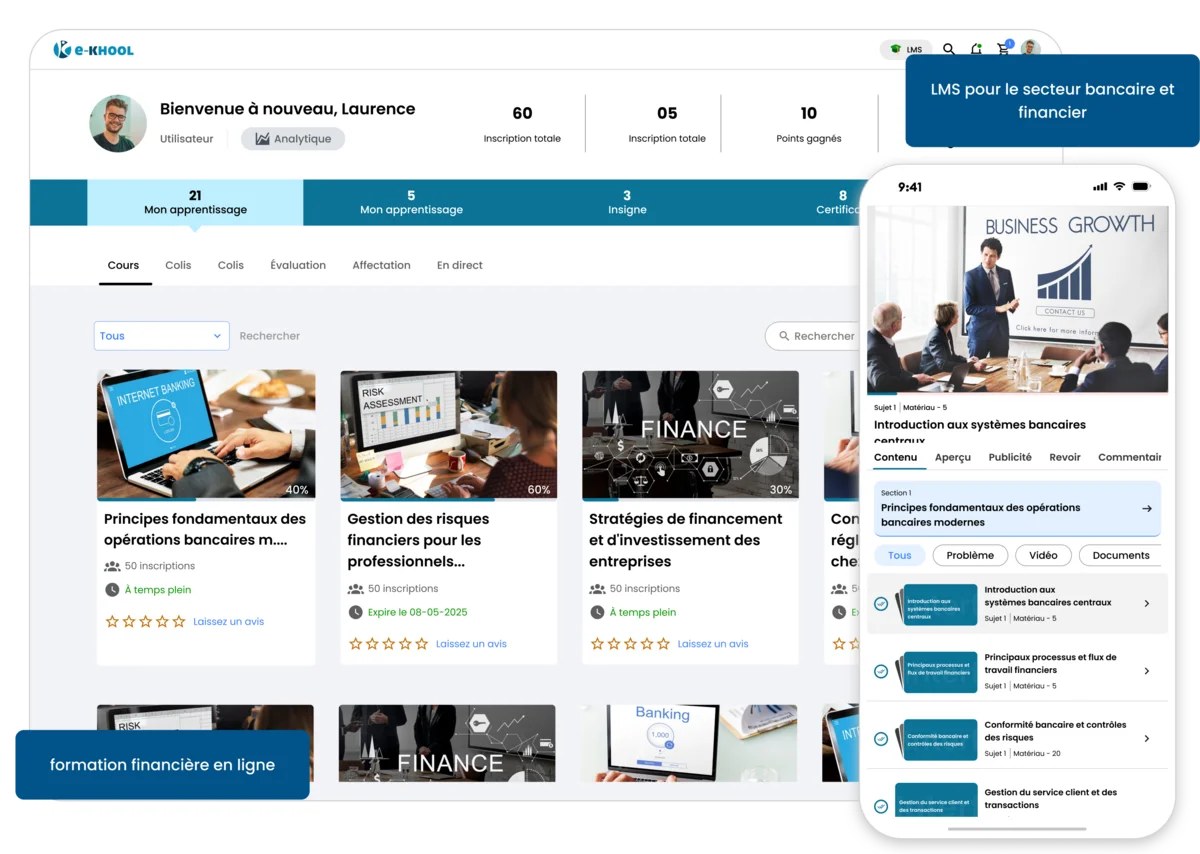 formation banque/finance en ligne, suivi, certification et reporting sécurisé