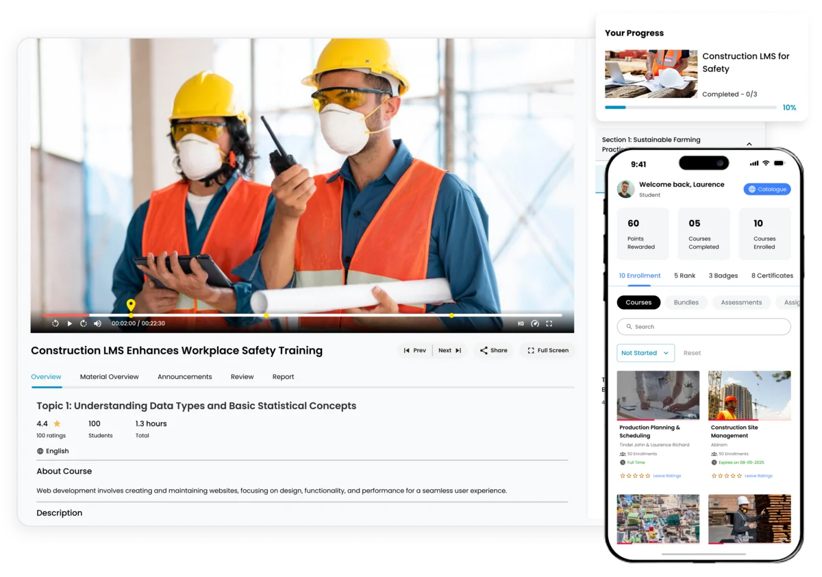 Construction LMS helps employees workplace safety.