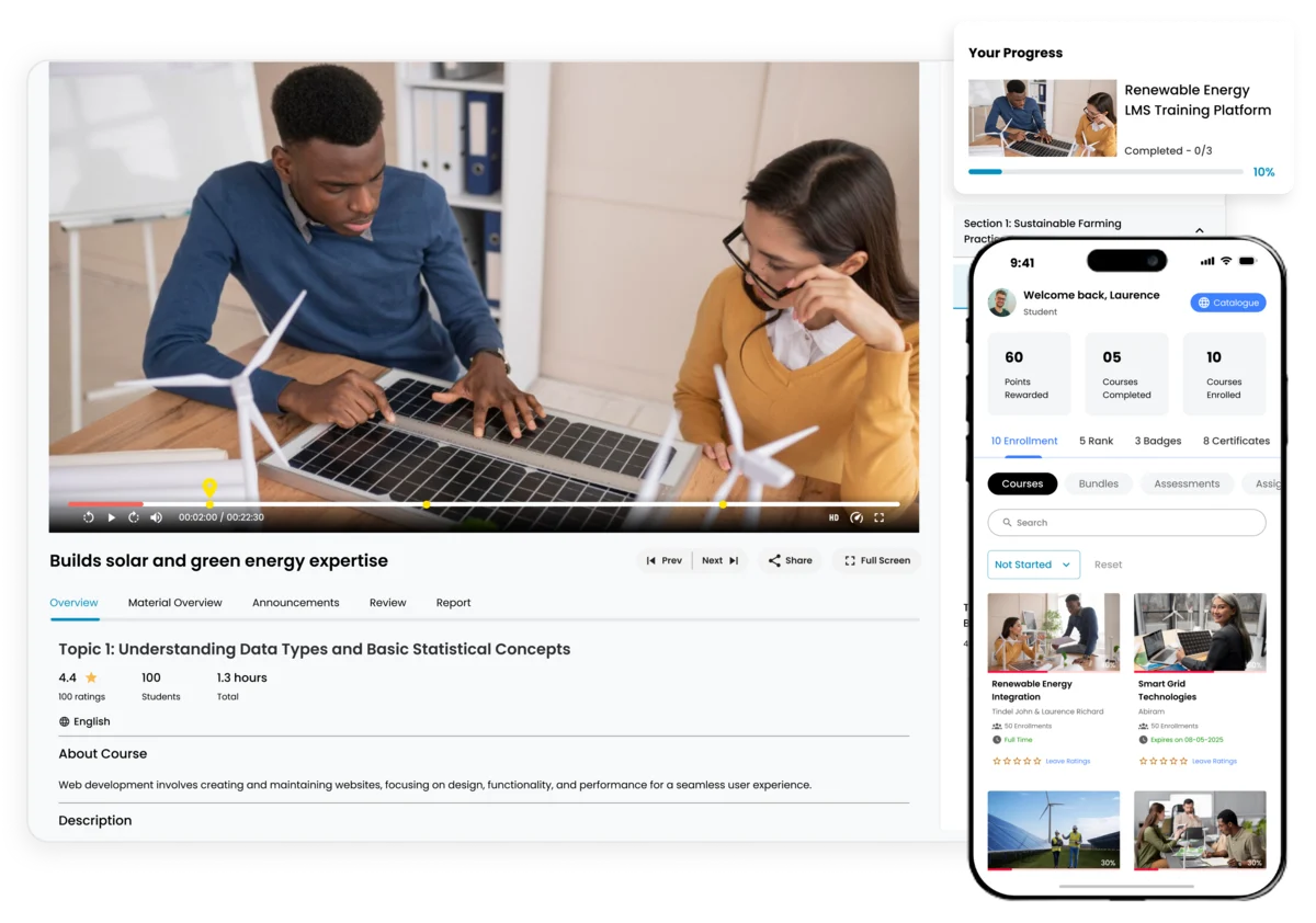 Professionals learning solar and renewable energy technologies through LMS training