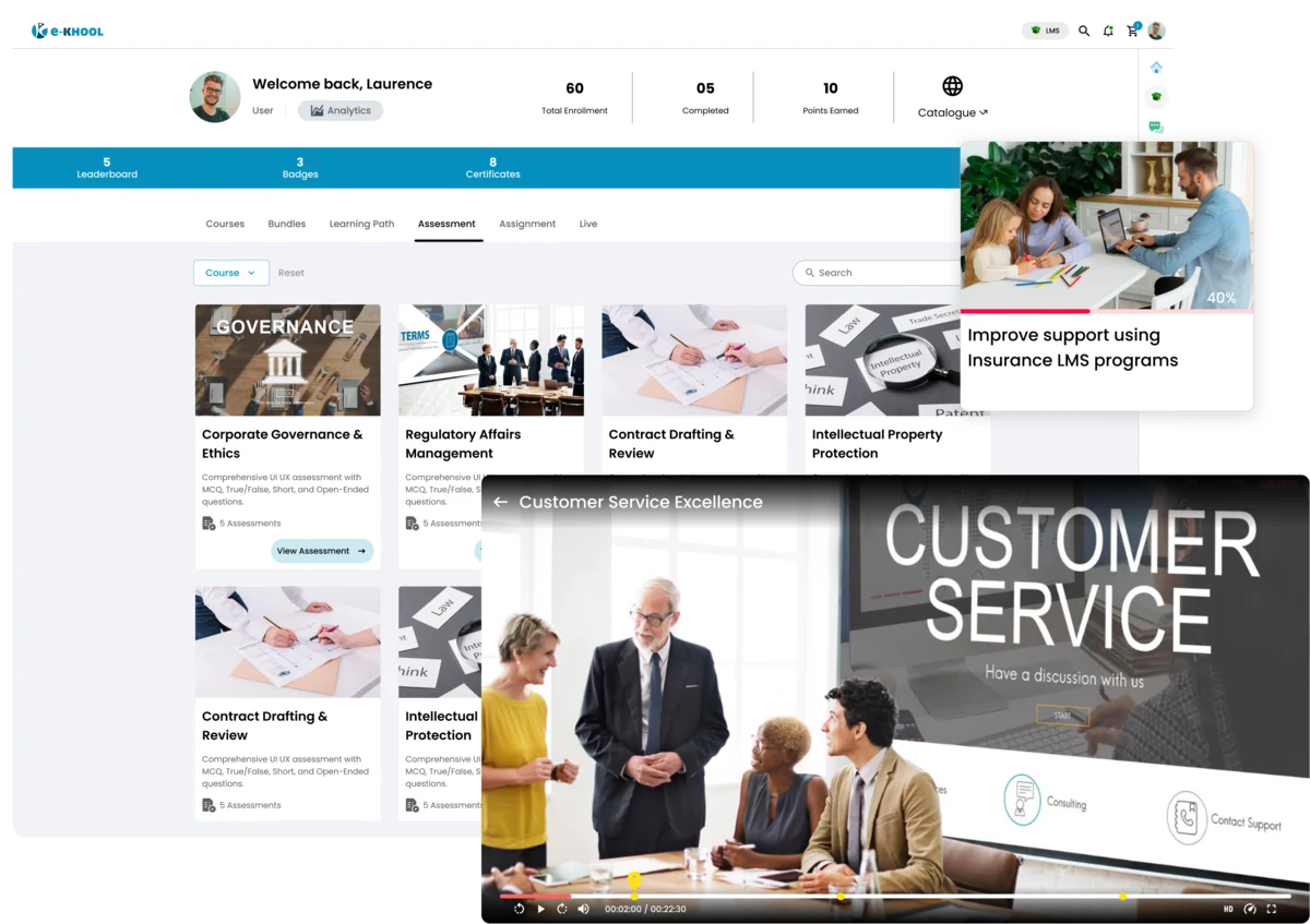 Improve customer service quality with e-KHOOL LMS for insurance and finance teams
