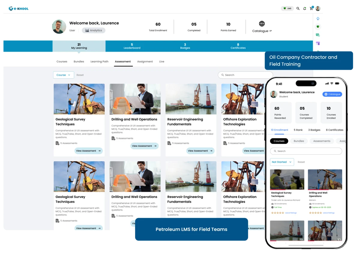 Petroleum LMS for contractors and remote field teams, ensuring consistent knowledge across all locations.