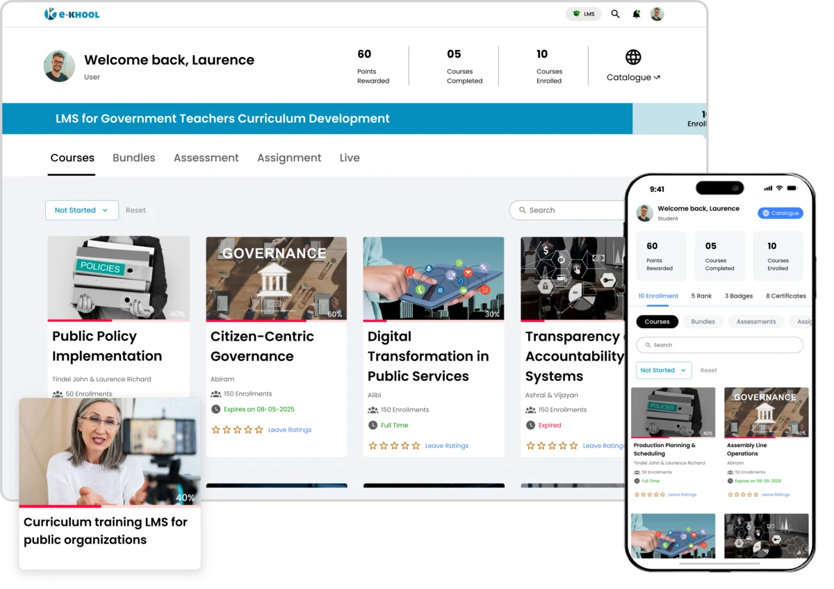 LMS for public organizations providing curriculum training modules for government teachers.