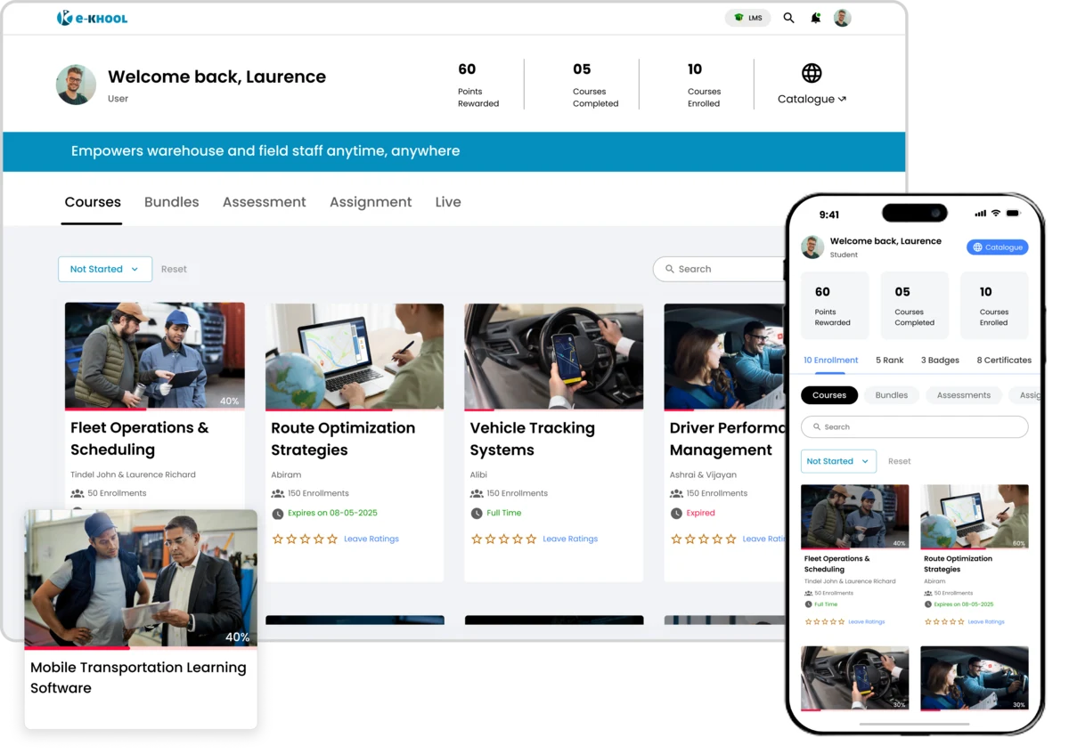 Empower warehouse and field teams with mobile, offline transportation learning solutions.
