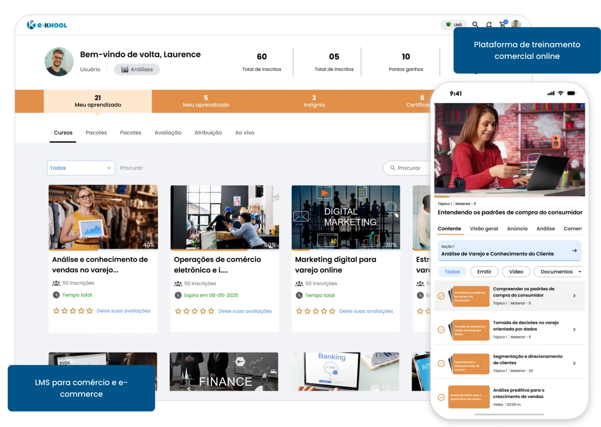 Solução comercial LMS para comércio e e-commerce
