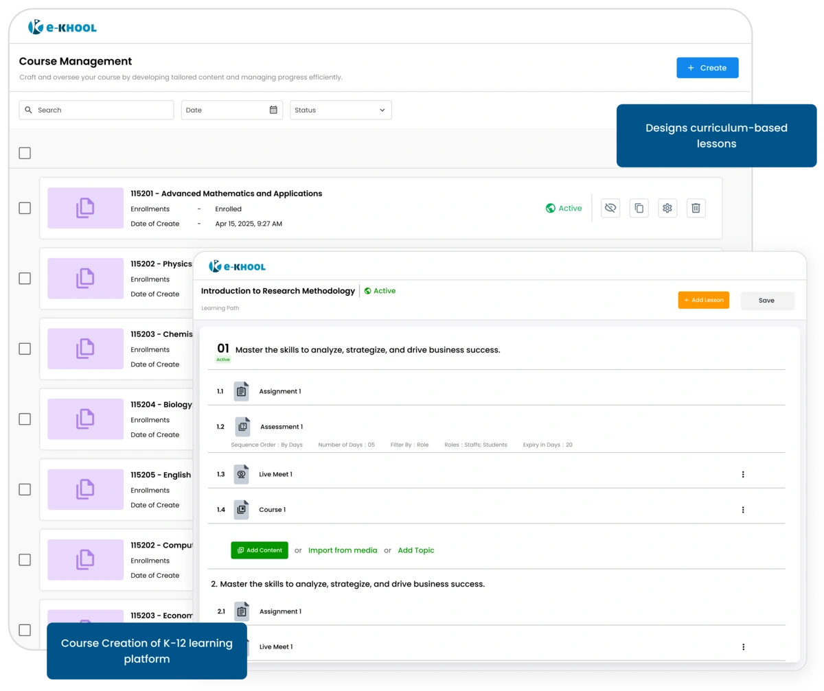 K12 LMS offeres to create a courses in grade wise