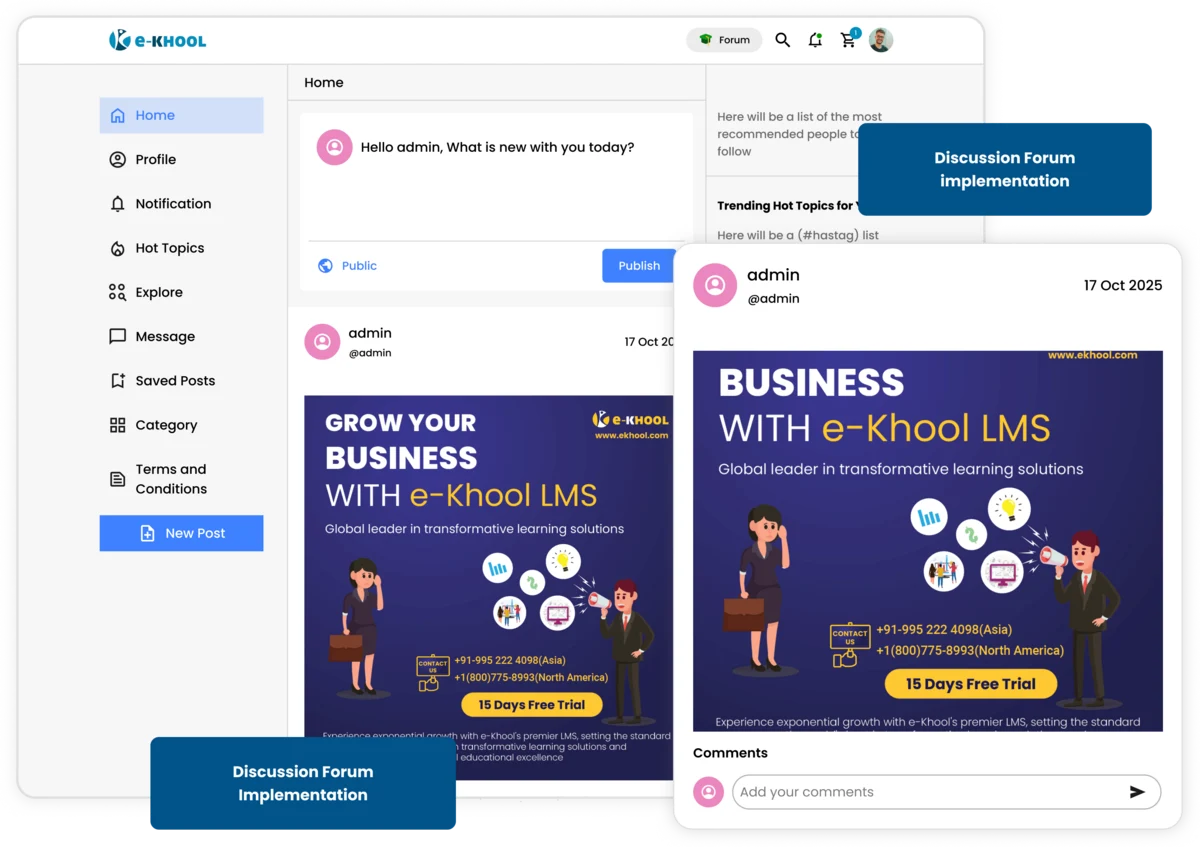Enables structured conversations, knowledge sharing, and community interaction