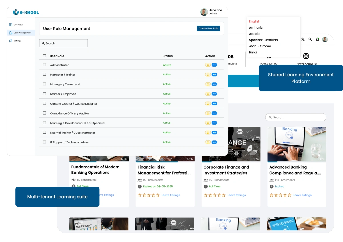 Multi-tenant Learning suite for multiple environments