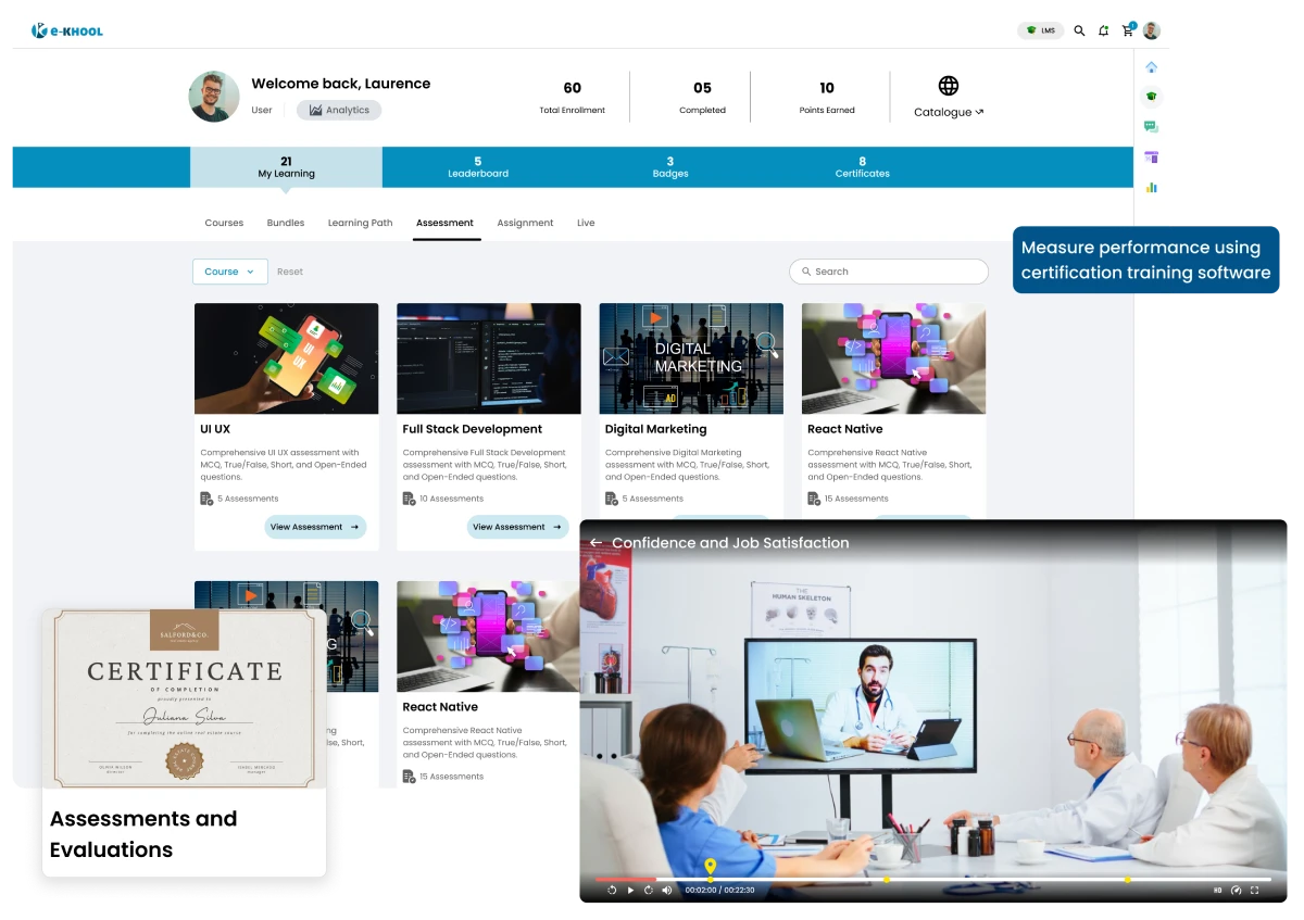 Assessment and evaluations in certification training
