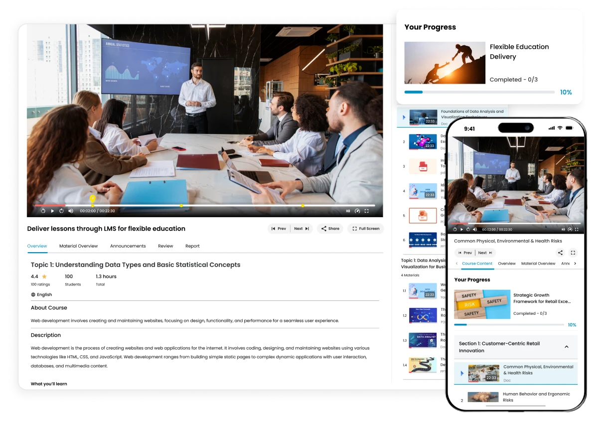 LMS platform for mobile training Remote training programs are delivered via LMS for flexible education