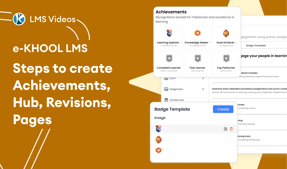 Steps to Create Achievements, Hub, Revisions, Pages in e-KHOOL LMS